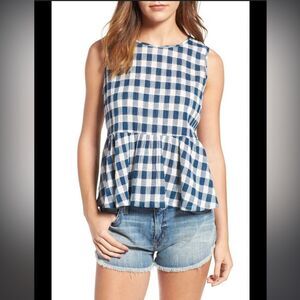 Current Elliott Peplum Tank Top Blue Wing Teal Check size 0 or XS